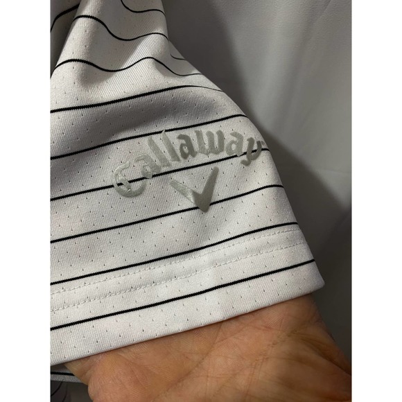 Callaway Opti-Dri Mens S Shirt Short Sleeve White Striped Athletic Polo Golf - Picture 8 of 9